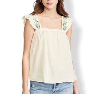 Madewell embroidered strap flutter sleeve top